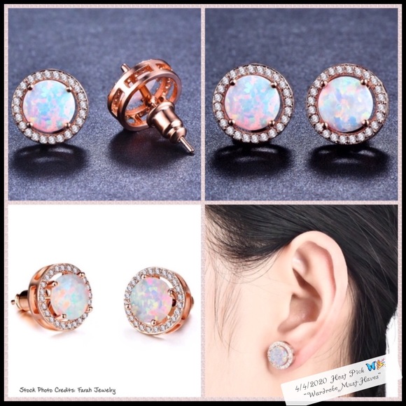 Farah Jewelry Jewelry - 2/$40 HP Rose Gold Fire Opal AAA CZ Halo Studs